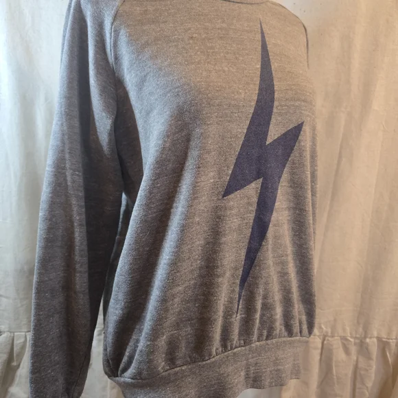 Aviator Nation Gray Sweater with Blue Lightning Bolt - Picture 6 of 8